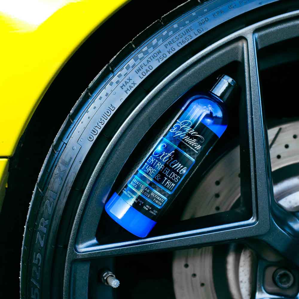 extreme extra gloss tyre gel resting inside alloy wheel