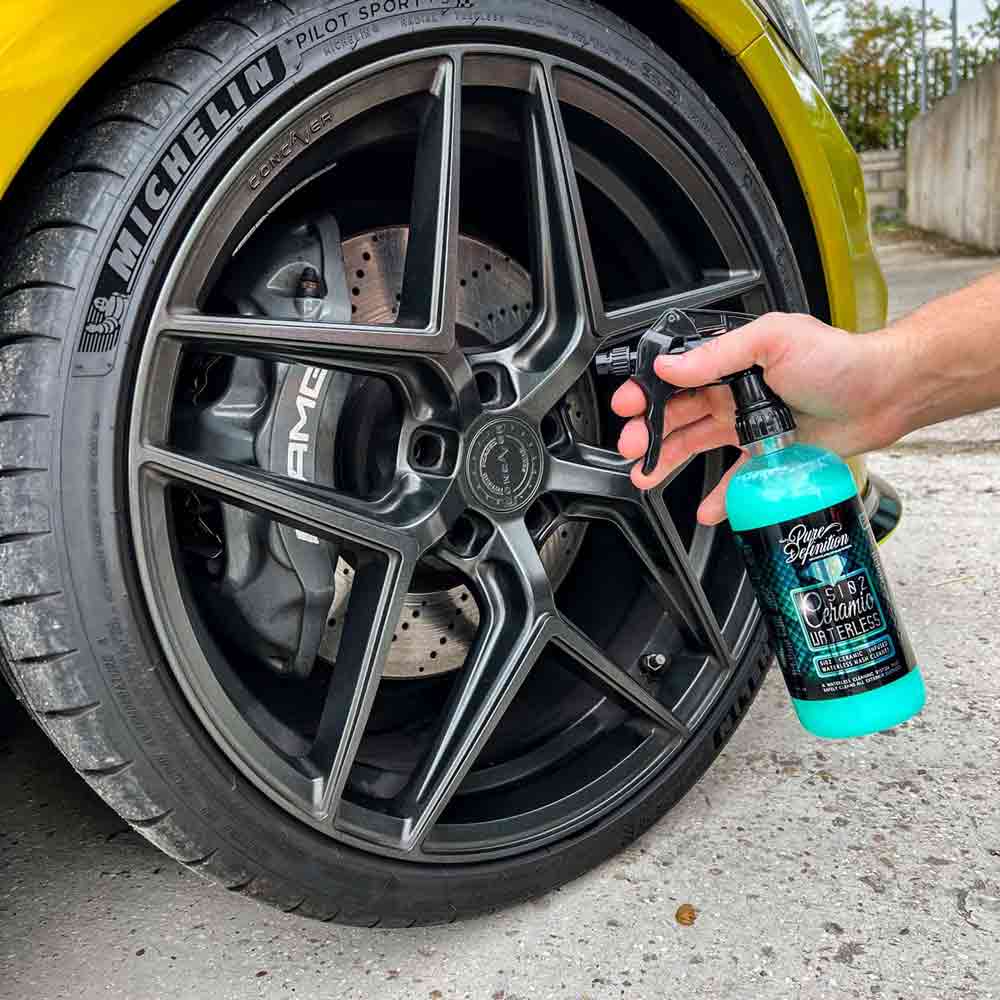 cleaning grey alloy wheels with si02 ceramic waterless