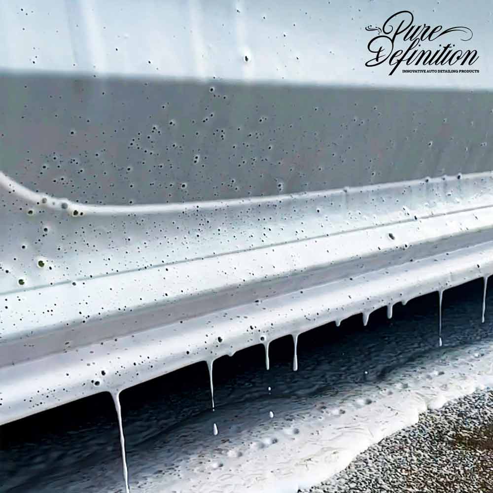 ultra wash snow foam soaking on car surfaces