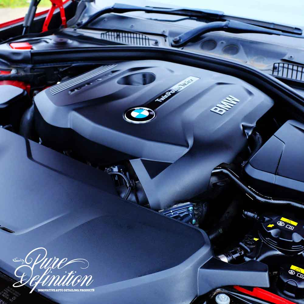 BMW engine bay restored to a high shine, as new finish