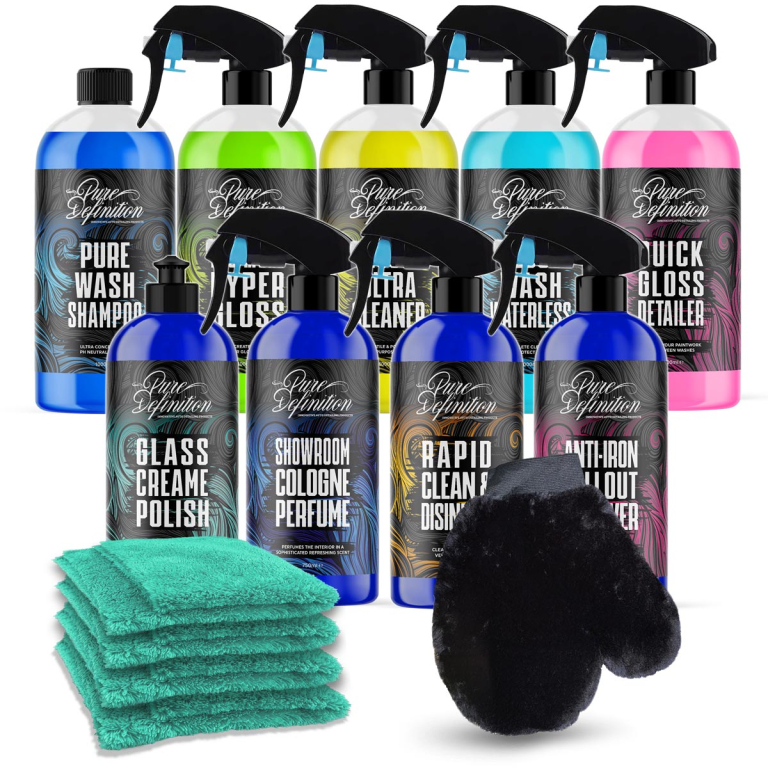 a range of detailing products to clean a car by pure definition